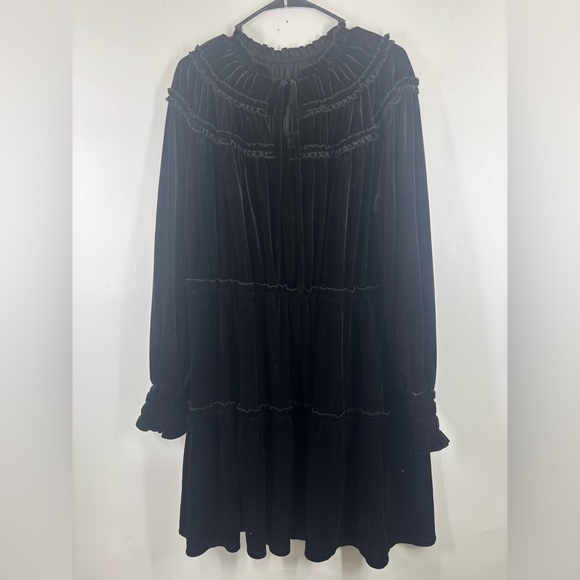 NWT Eloquii Sample Keyhole Ruffle Long Sleeve Shift Velvet Black Dress 18W - Picture 2 of 5